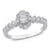 Amour 1/3 Ct Tdw Oval And Round Diamond Vintage Engagement Ring In 14k White Gold In White
