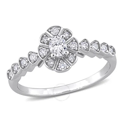 Amour 1/3 Ct Tdw Oval And Round Diamond Vintage Engagement Ring In 14k White Gold