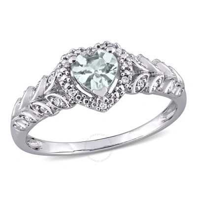 Amour 1/3 Ct Tgw Aquamarine And Diamond-accent Heart Halo Ring In 10k White Gold In Metallic