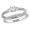 AMOUR AMOUR 1/3 CT TGW CREATED WHITE SAPPHIRE AND 1/10 CT TW DIAMOND BRIDAL RING SET IN STERLING SILVER