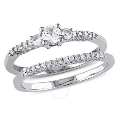 Amour 1/3 Ct Tgw Created White Sapphire And 1/10 Ct Tw Diamond Bridal Ring Set In Sterling Silver In Neutral