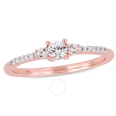 Amour 1/3 Ct Tgw Created White Sapphire And Diamond Accent Promise Ring In Rose Plated Sterling Silv In Pink