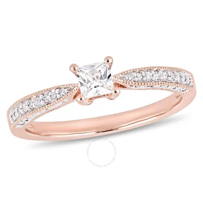 Amour 1/3 Ct Tgw Created White Sapphire And Diamond Engagement Ring In Rose Plated Sterling Silver In Gold