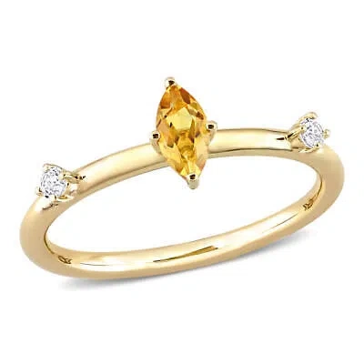 Pre-owned Amour 1/3 Ct Tgw Marquise Citrine And White Topaz Stackable Ring In 10k Yellow