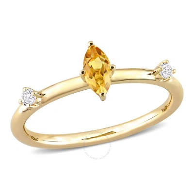 Amour 1/3 Ct Tgw Marquise Citrine And White Topaz Stackable Ring In 10k Yellow Gold