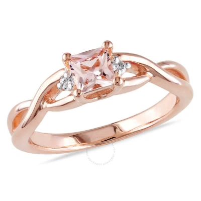 Amour 1/3 Ct Tgw Princess-cut Morganite And Diamond Accent Infinity Ring In Rose Plated Sterling Sil In Pink