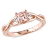 AMOUR AMOUR 1/3 CT TGW PRINCESS-CUT MORGANITE AND DIAMOND ACCENT INFINITY RING IN ROSE PLATED STERLING SIL