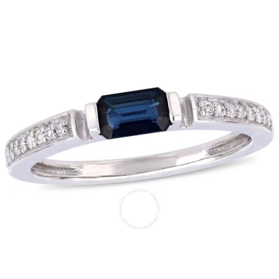 Amour 1/3 Ct Tgw Sapphire And 1/10 Ct Tw Diamond Ring In 10k White Gold In Metallic