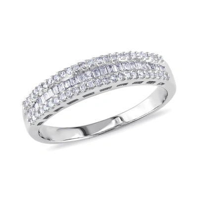 Amour 1/3 Ct Tw Baguette And Round Diamond Anniversary Band In 10k White Gold In Gold / White
