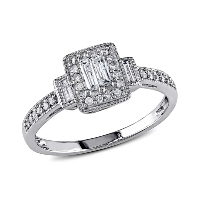 Amour 1/3 Ct Tw Baguette And Round Diamond Engagement Ring In 10k White Gold In Metallic