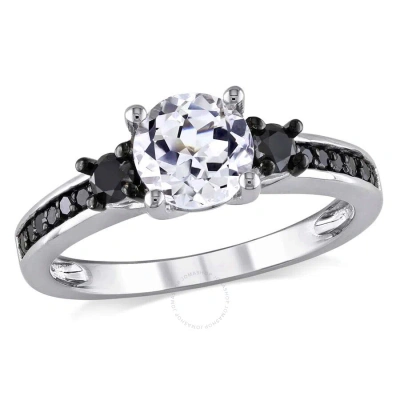 Amour 1/3 Ct Tw Black Diamond And Created White Sapphire Engagement Ring In Sterling Silver With Bla