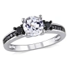 AMOUR AMOUR 1/3 CT TW BLACK DIAMOND AND CREATED WHITE SAPPHIRE ENGAGEMENT RING IN STERLING SILVER WITH BLA