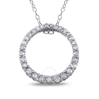 Amour 1/3 Ct Tw Diamond Circle Pendant With Chain In Sterling Silver In Silver / Spring / White