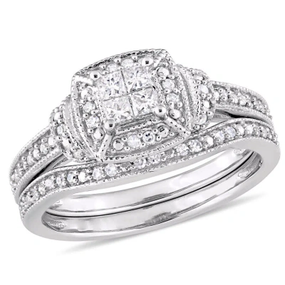 Amour 1/3 Ct Tw Diamond Halo Vintage Bridal Set In 10k White Gold