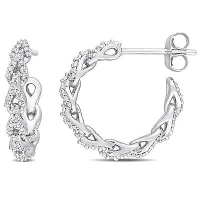 Pre-owned Amour 1/3 Ct Tw Diamond Hoop Earrings In 10k White Gold