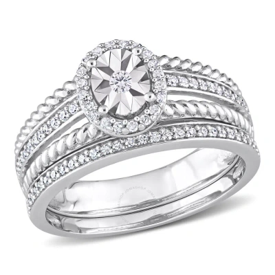 Amour 1/3 Ct Tw Diamond Oval Bridal Ring Set In Sterling Silver In White