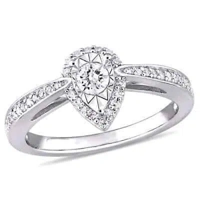 Pre-owned Amour 1/3 Ct Tw Diamond Teardrop Halo Ring In Sterling Silver In Check Description