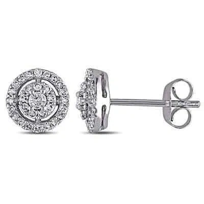 Pre-owned Amour 1/3 Ct Tw Halo Diamond Earrings In 10k White Gold