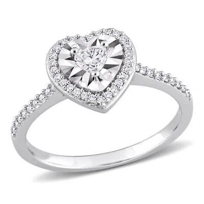 Pre-owned Amour 1/3 Ct Tw Heart & Round Shape Diamond Halo Engagement Ring In 14k White