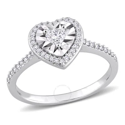 Amour 1/3 Ct Tw Heart & Round Shape Diamond Halo Engagement Ring In 14k White Gold In Neutral