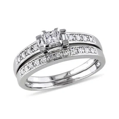 Pre-owned Amour 1/3 Ct Tw Princess Cut, Baguettes And Round Diamond Bridal Set In Sterling In Check Description