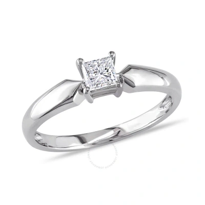 Amour 1/3 Ct Tw Princess Cut Diamond Solitaire Engagement Ring In 10k White Gold In Gold / White