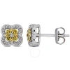 AMOUR AMOUR 1/3 CT TW YELLOW AND WHITE DIAMOND CLOVER STUD EARRINGS IN STERLING SILVER