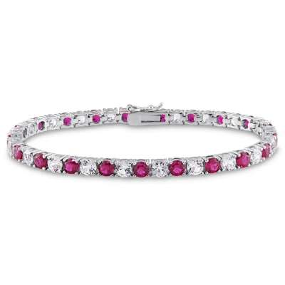 Amour 14 1/2 Ct Tgw Created Ruby And Created White Sapphire Bracelet In Sterling Silver