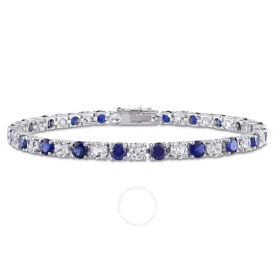 Amour 14 1/4 Ct Tgw Created Blue And White Sapphire Bracelet In Sterling Silver In Blue / Silver / White