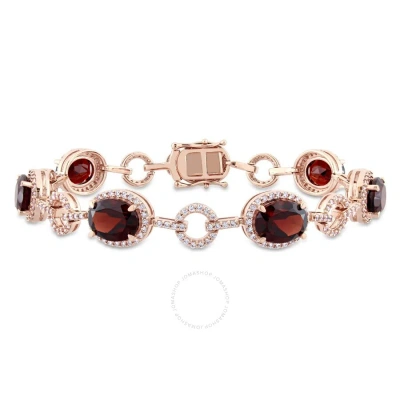 Amour 14 3/4 Ct Tgw Garnet And 1 1/2 Ct Tw Diamond Link Bracelet In 14k Rose Gold In Rose Gold-tone
