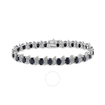 Amour 14 7/8 Ct Tgw Black Sapphire And Diamond S-link Bracelet In Sterling Silver