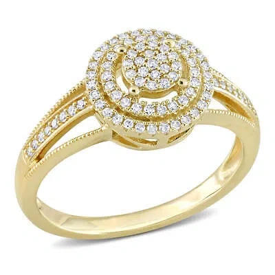 Pre-owned Amour 1/4 Ct Tdw Diamond Double Halo Cluster Ring In 10k Yellow Gold
