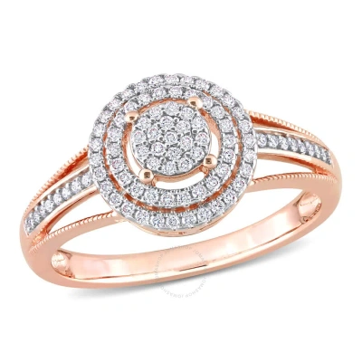 Amour 1/4 Ct Tdw Diamond Double Halo Split Shank Ring In 14k Rose Gold In Pink