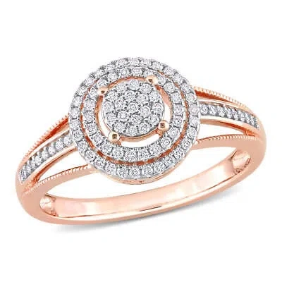 Pre-owned Amour 1/4 Ct Tdw Diamond Double Halo Split Shank Ring In 14k Rose Gold In Pink