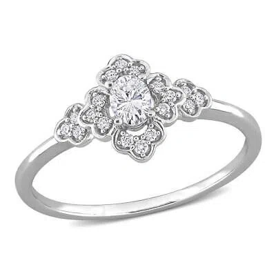 Pre-owned Amour 1/4 Ct Tdw Oval And Round Diamond Vintage Engagement Ring In 14k White