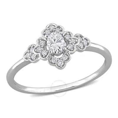 Amour 1/4 Ct Tdw Oval And Round Diamond Vintage Engagement Ring In 14k White Gold