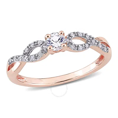 Amour 1/4 Ct Tgw Created White Sapphire And 1/10 Ct Tw Diamond Infinity Ring In Rose Plated Sterling In Pink