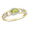 Amour 1/4 Ct Tgw Peridot And 1/8 Ct Tdw Diamond Mini Oval Link Ring In 10k Yellow Gold In Yellow