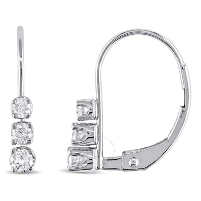 Amour 1/4 Ct Tw 3 Stone Diamond Leverback Earrings In 14k White Gold