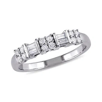 Pre-owned Amour 1/4 Ct Tw Baguette And Round Diamond Anniversary Band In 10k White Gold In Check Description