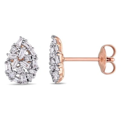 Amour 1/4 Ct Tw Baguette Diamond Cluster Pear Shaped Earring In 14k Rose Gold