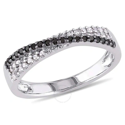 Amour 1/4 Ct Tw Black And White Crossover Diamond Anniversary Band In Sterling Silver With Black Rho