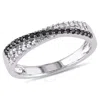 AMOUR AMOUR 1/4 CT TW BLACK AND WHITE CROSSOVER DIAMOND ANNIVERSARY BAND IN STERLING SILVER WITH BLACK RHO