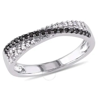 Amour 1/4 Ct Tw Black And White Crossover Diamond Anniversary Band In Sterling Silver With Black Rho In Metallic