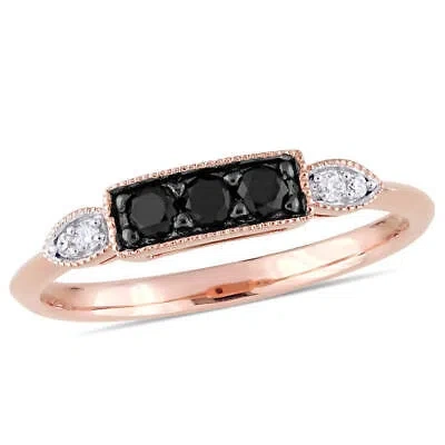 Pre-owned Amour 1/4 Ct Tw Black And White Diamond 3-stone Ring In 10k Rose Gold