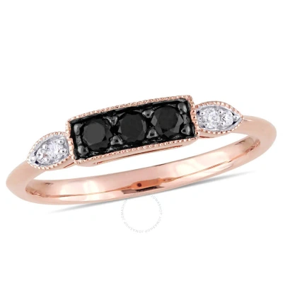 Amour 1/4 Ct Tw Black And White Diamond 3-stone Ring In 10k Rose Gold In Pink