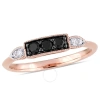 AMOUR AMOUR 1/4 CT TW BLACK AND WHITE DIAMOND 3-STONE RING IN 10K ROSE GOLD