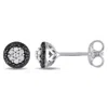 Amour 1/4 Ct Tw Black And White Diamond Cluster Stud Earrings In Sterling Silver With Black Rhodium In Black / Rhodium / Silver / White