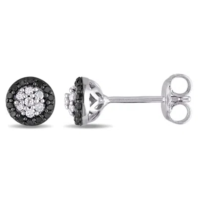 Amour 1/4 Ct Tw Black And White Diamond Cluster Stud Earrings In Sterling Silver With Black Rhodium In Black / Rhodium / Silver / White