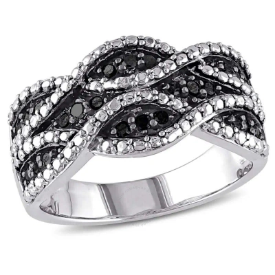 Amour 1/4 Ct Tw Black Diamond Double Twist Ring In Sterling Silver With Black Rhodium In Black / Rhodium / Silver